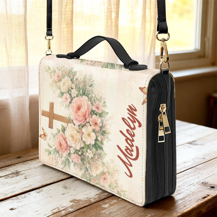 Christianartworkshop "Pray But First" Soft Floral Cross Zippered Bible Cover - image 6