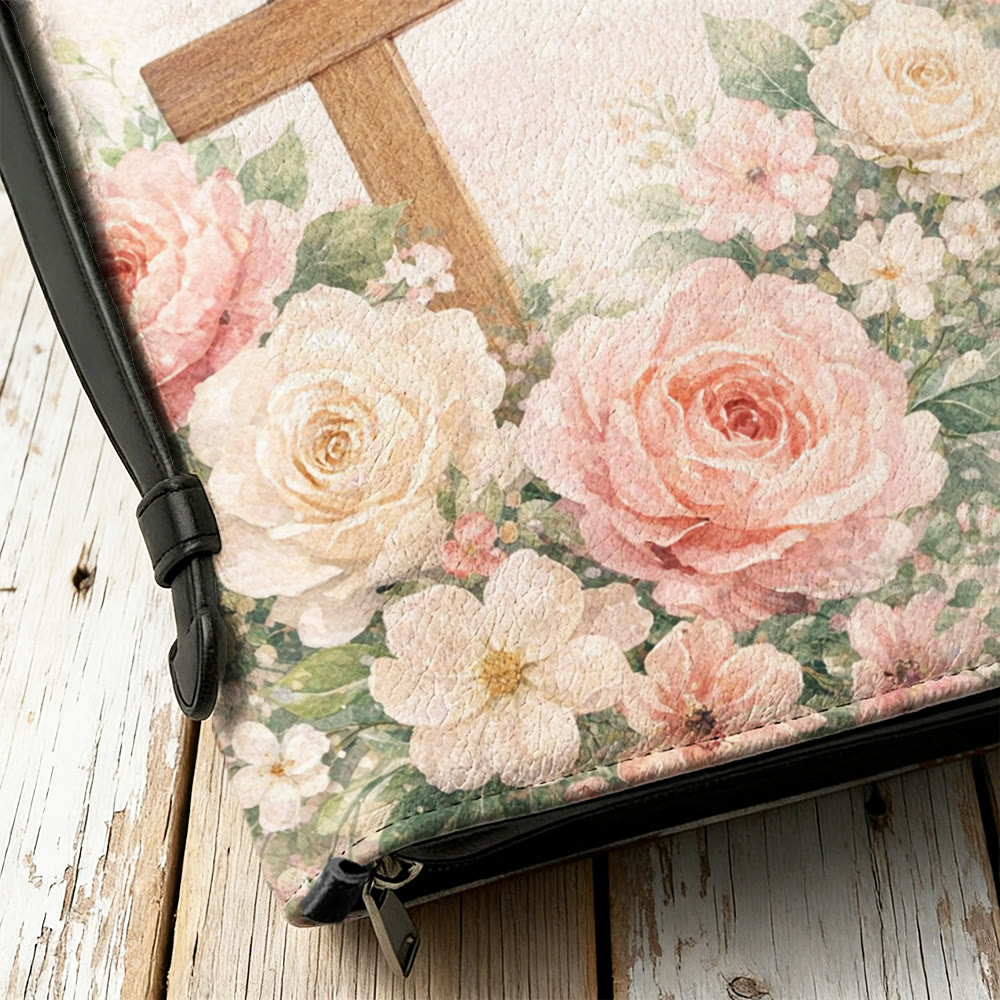 Christianartworkshop "Pray But First" Soft Floral Cross Zippered Bible Cover - image 12