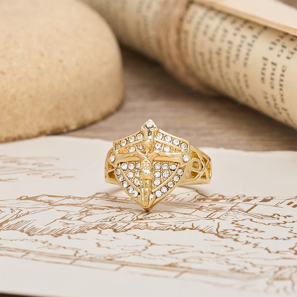 Christianartworkshop Shield-Shape Crucifix Signet Ring with Zircon Pavé: A Symbol of Faith and Divine Protection - image 5