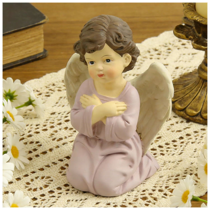 Christianartworkshop Purple Robe Kneeling Angel Figurines with Heart, Prayer and Crossed Arms: Reminders of Heavenly Grace - image 1