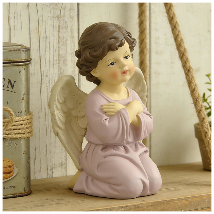 Christianartworkshop Purple Robe Kneeling Angel Figurines with Heart, Prayer and Crossed Arms: Reminders of Heavenly Grace - image 2