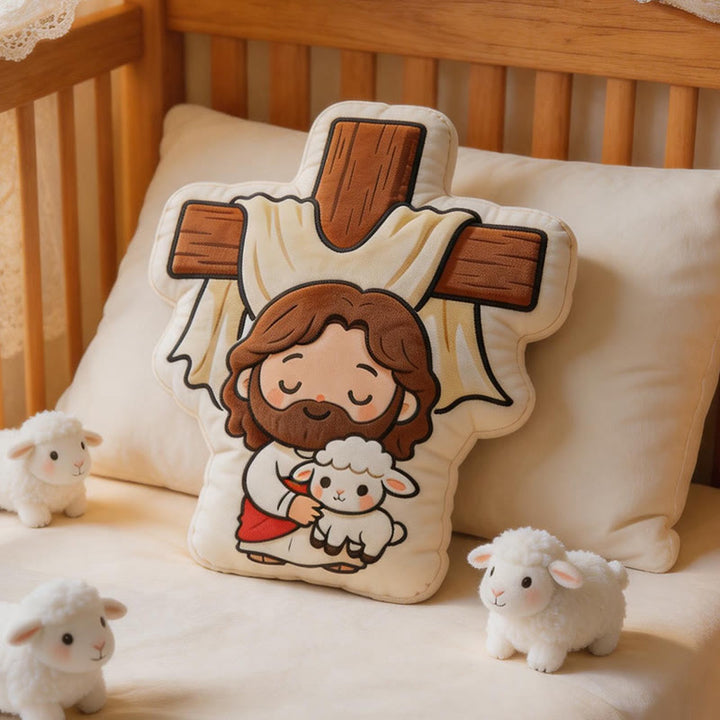 Christianartworkshop Cute Cross Shaped Jesus and Lamb Plush Pillow: Faith-Inspired Cozy Home Decor - image 3