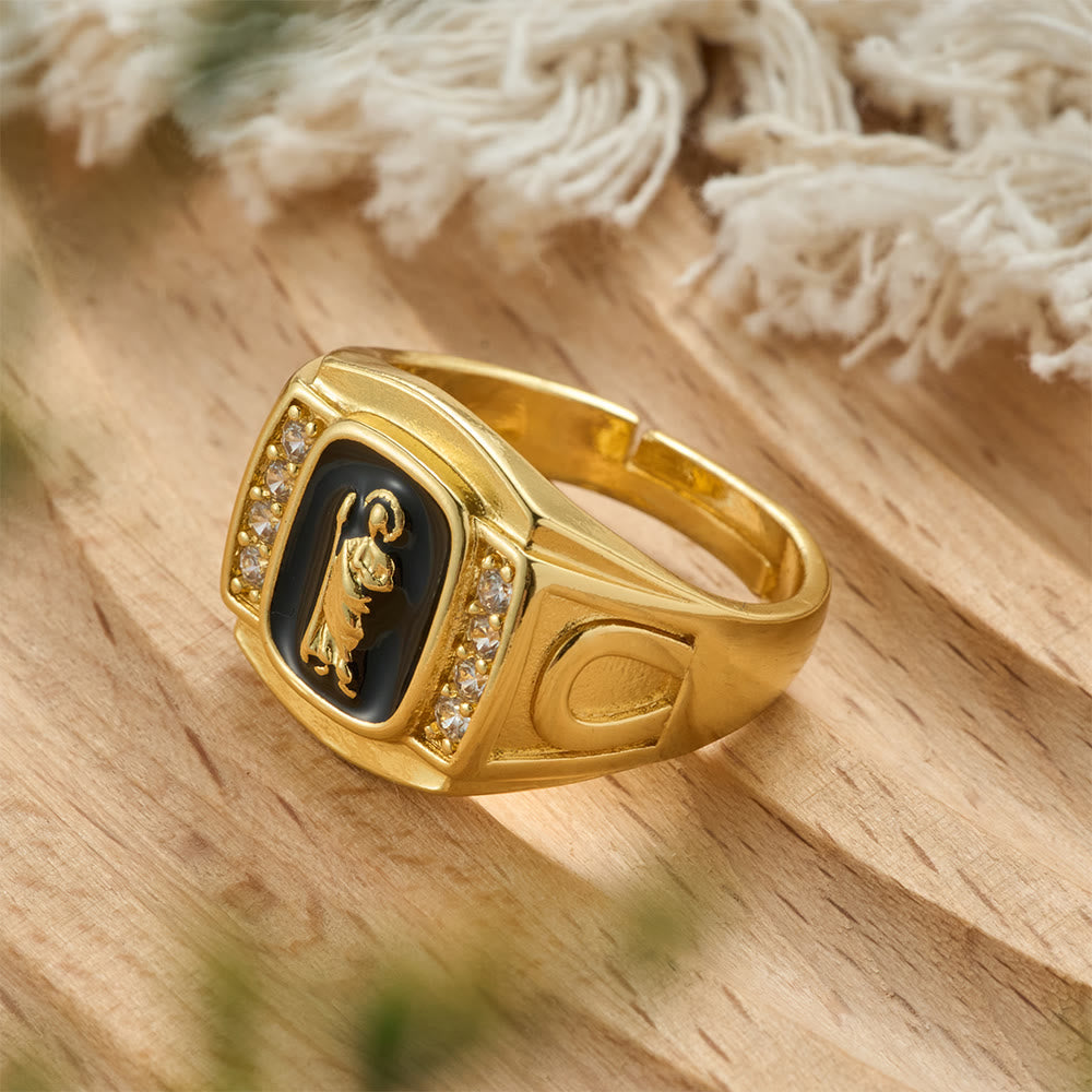 Christianartworkshop Three-Color St. Jude Signet Ring with Zircon Accents: A Symbol of Hope and Divine Guidance - Black(Suitable for US Sizes 7-9) - image 4