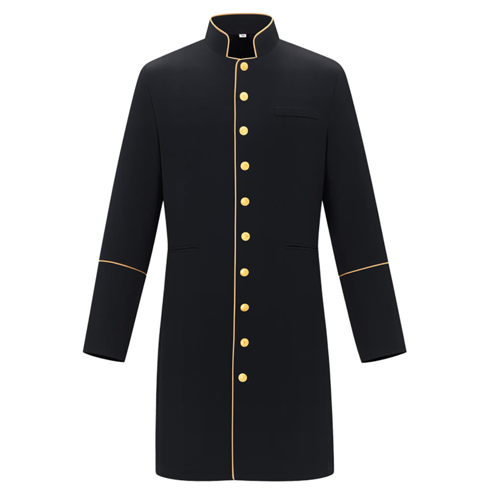 Christianartworkshop Traditional Stand Collar Clergy Robe with Golden Buttons & MultiColor Options - Black - 3XL - image 0