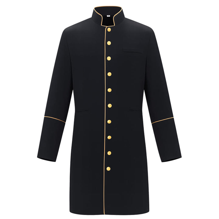 Christianartworkshop Traditional Stand Collar Clergy Robe with Golden Buttons & MultiColor Options - Black - 3XL - image 0