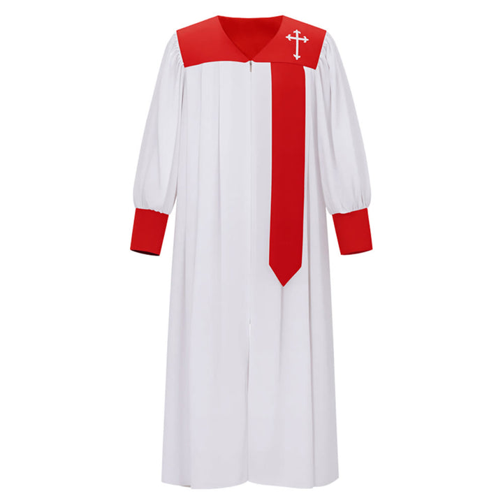 Christianartworkshop Distinctive White Church Clergy Robe with Red Collar & Cross Emblem - image 0