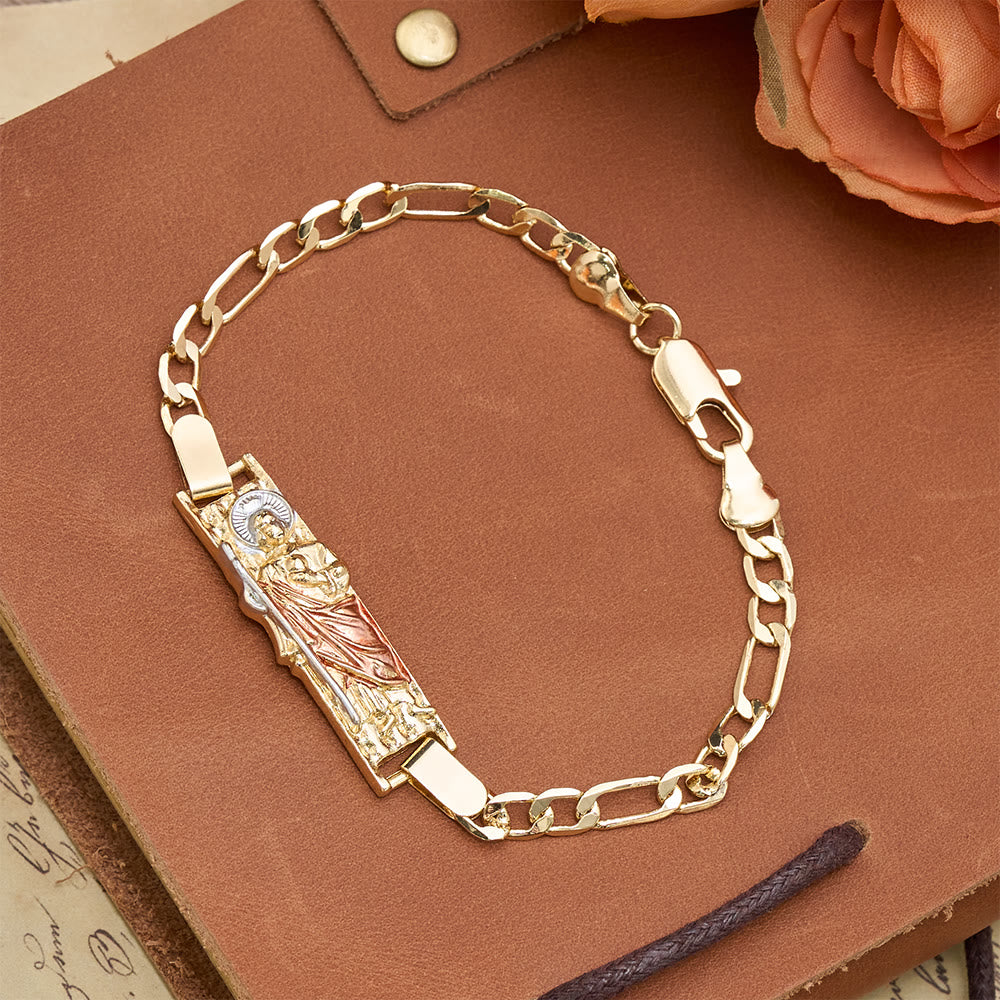Christianartworkshop Figaro Chain Bracelet with Marian & St. Jude Devotional Medallions: A Symbol of Divine Protection - Pink St.Jude - image 11