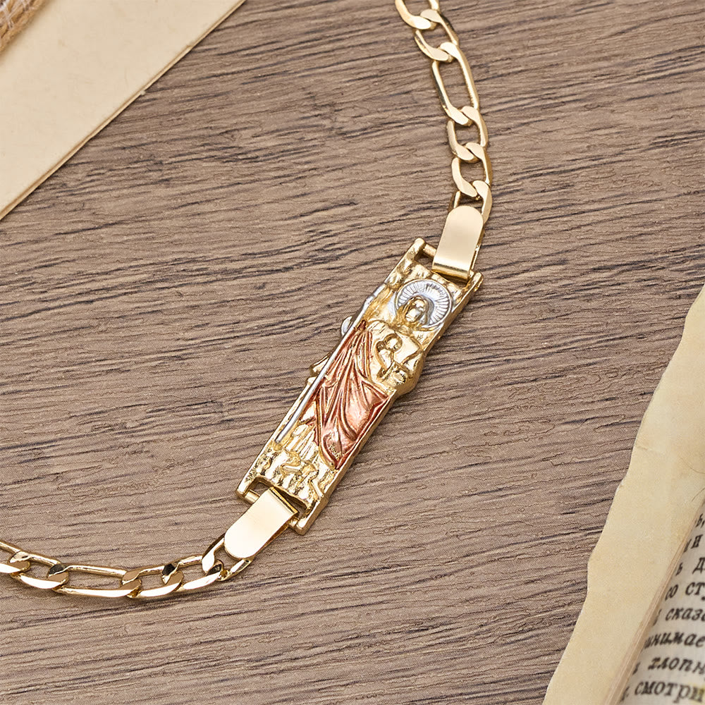 Christianartworkshop Figaro Chain Bracelet with Marian & St. Jude Devotional Medallions: A Symbol of Divine Protection - image 12