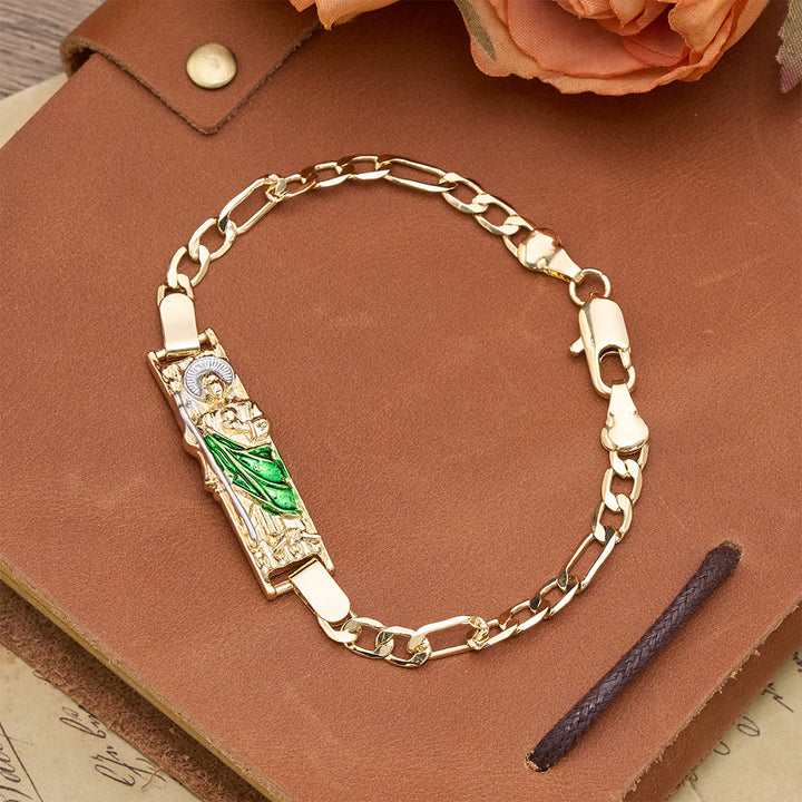 Christianartworkshop Figaro Chain Bracelet with Marian & St. Jude Devotional Medallions: A Symbol of Divine Protection - Green St.Jude - image 7
