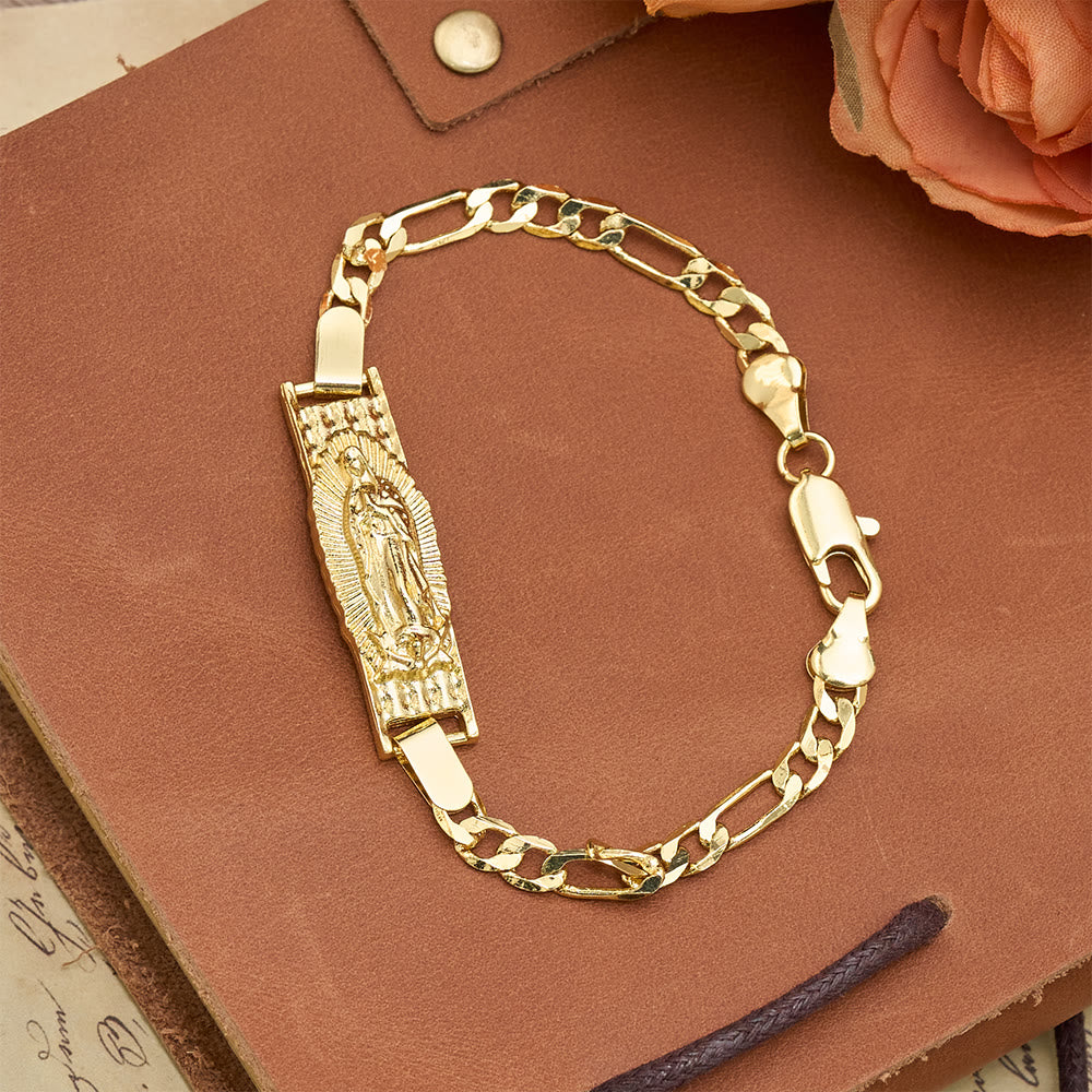 Christianartworkshop Figaro Chain Bracelet with Marian & St. Jude Devotional Medallions: A Symbol of Divine Protection - Golden Our Lady - image 3