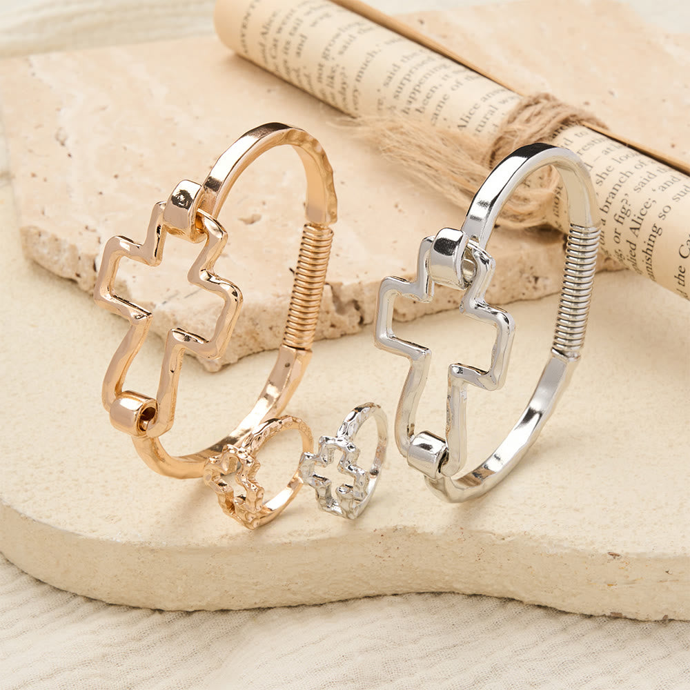 Christianartworkshop Hammered Cross Bangle & Ring Set: A Symbol of Faith and Refined Simplicity - image 1
