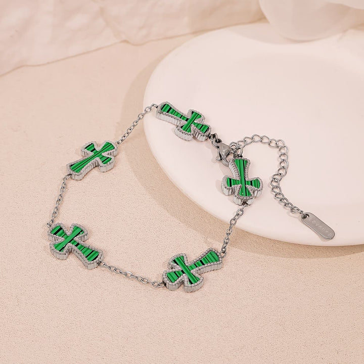 Christianartworkshop Colorful Enamel Cross Station Bracelet: A Luxurious Symbol of Faith and Cheerful Devotion - Silver & Green - image 8