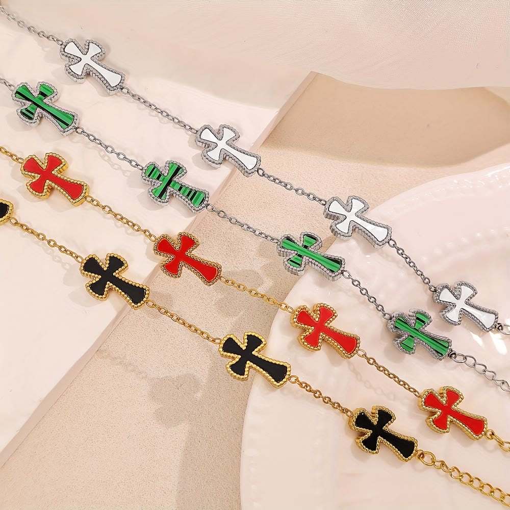 Christianartworkshop Colorful Enamel Cross Station Bracelet: A Luxurious Symbol of Faith and Cheerful Devotion - image 1