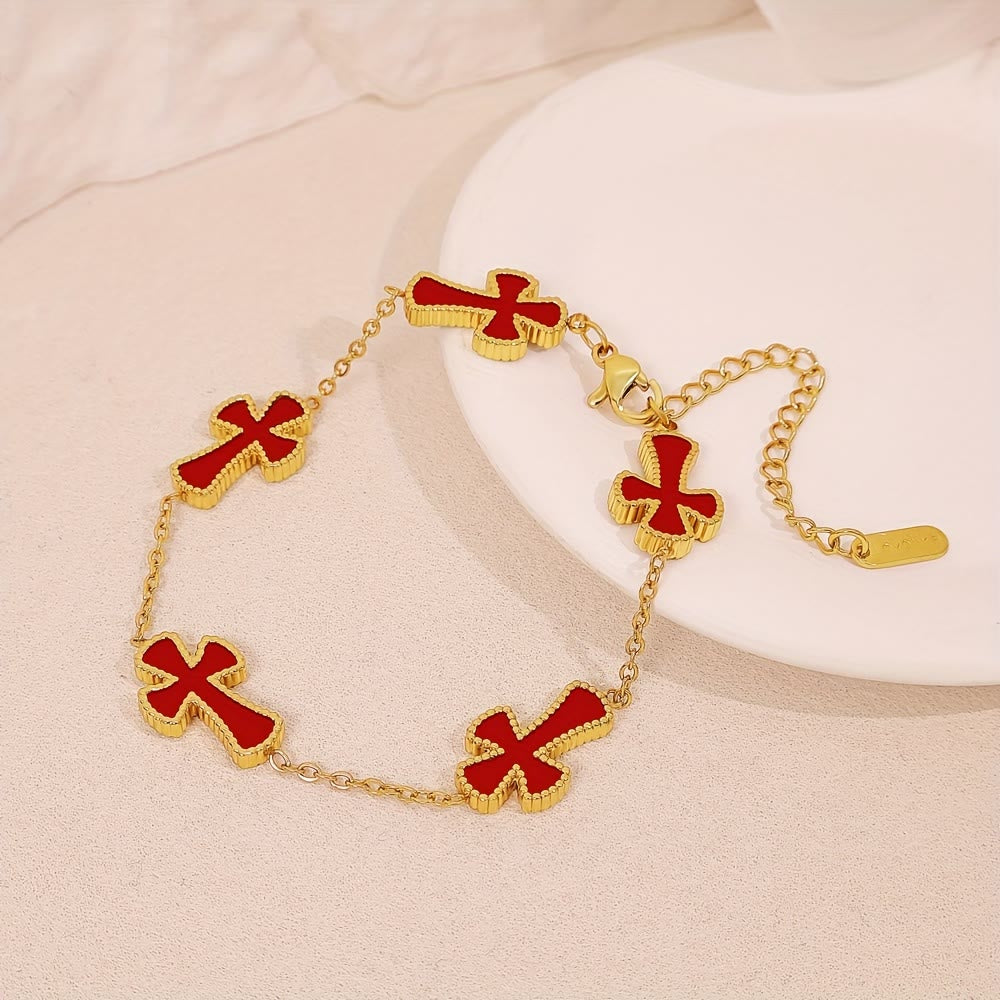 Christianartworkshop Colorful Enamel Cross Station Bracelet: A Luxurious Symbol of Faith and Cheerful Devotion - Red - image 5