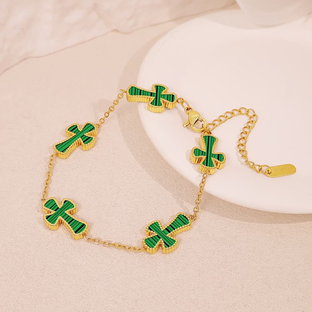 Christianartworkshop Colorful Enamel Cross Station Bracelet: A Luxurious Symbol of Faith and Cheerful Devotion - Golden & Green - image 6