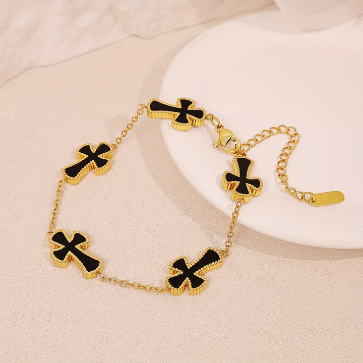 Christianartworkshop Colorful Enamel Cross Station Bracelet: A Luxurious Symbol of Faith and Cheerful Devotion - Black - image 4