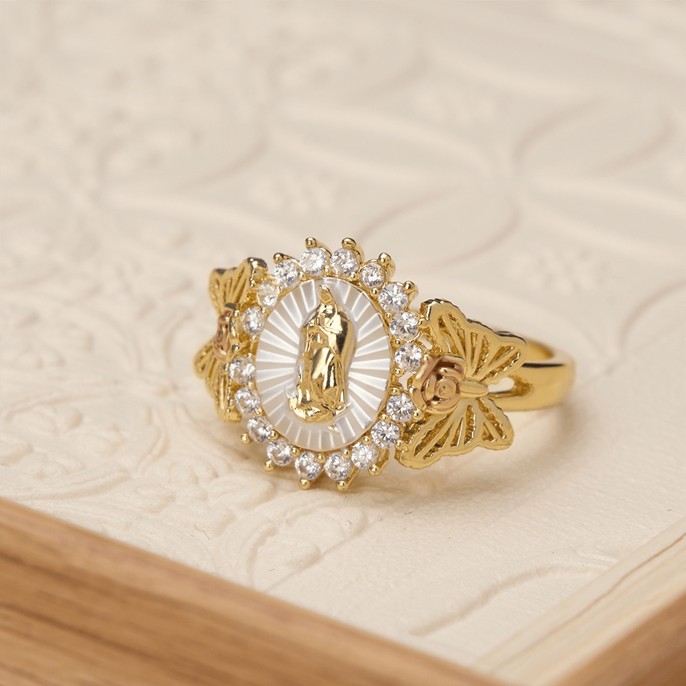 Christianartworkshop Floral Rose Radiant Our Lady Zircon Ring: Carry the Light of Maternal Love - Our Lady(Suitable for US sizes 6-9) - image 0