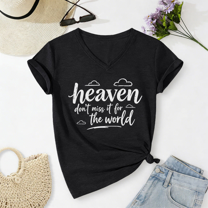 Christianartworkshop Heaven Don't Miss It For The World Inspirational Cloud Print Casual V-neck T-shirt - Black - 2XL - image 12