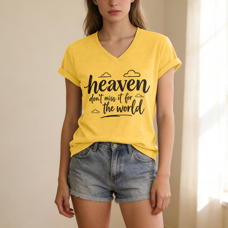 Christianartworkshop Heaven Don't Miss It For The World Inspirational Cloud Print Casual V-neck T-shirt - image 3