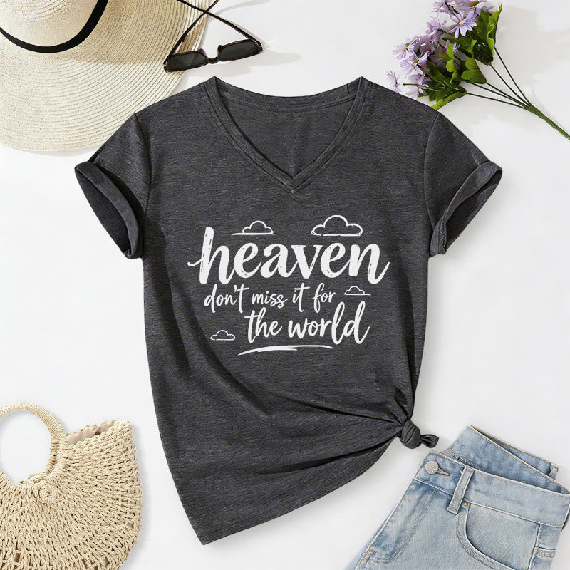 Christianartworkshop Heaven Don't Miss It For The World Inspirational Cloud Print Casual V-neck T-shirt - Dark Grey - 2XL - image 20