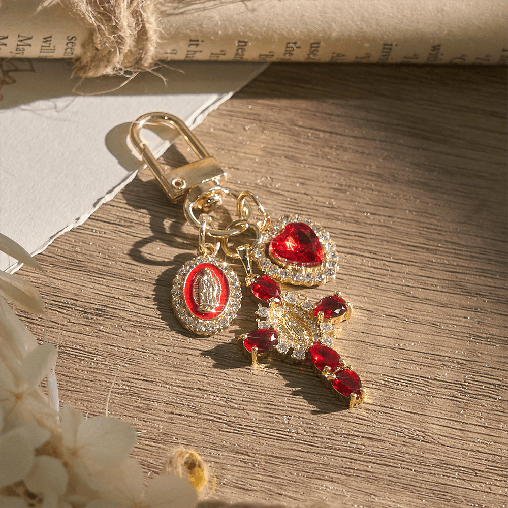 Christianartworkshop Our Lady Cross Heart Keychain: Merging Craft with Spiritual Devotion - Red - image 10