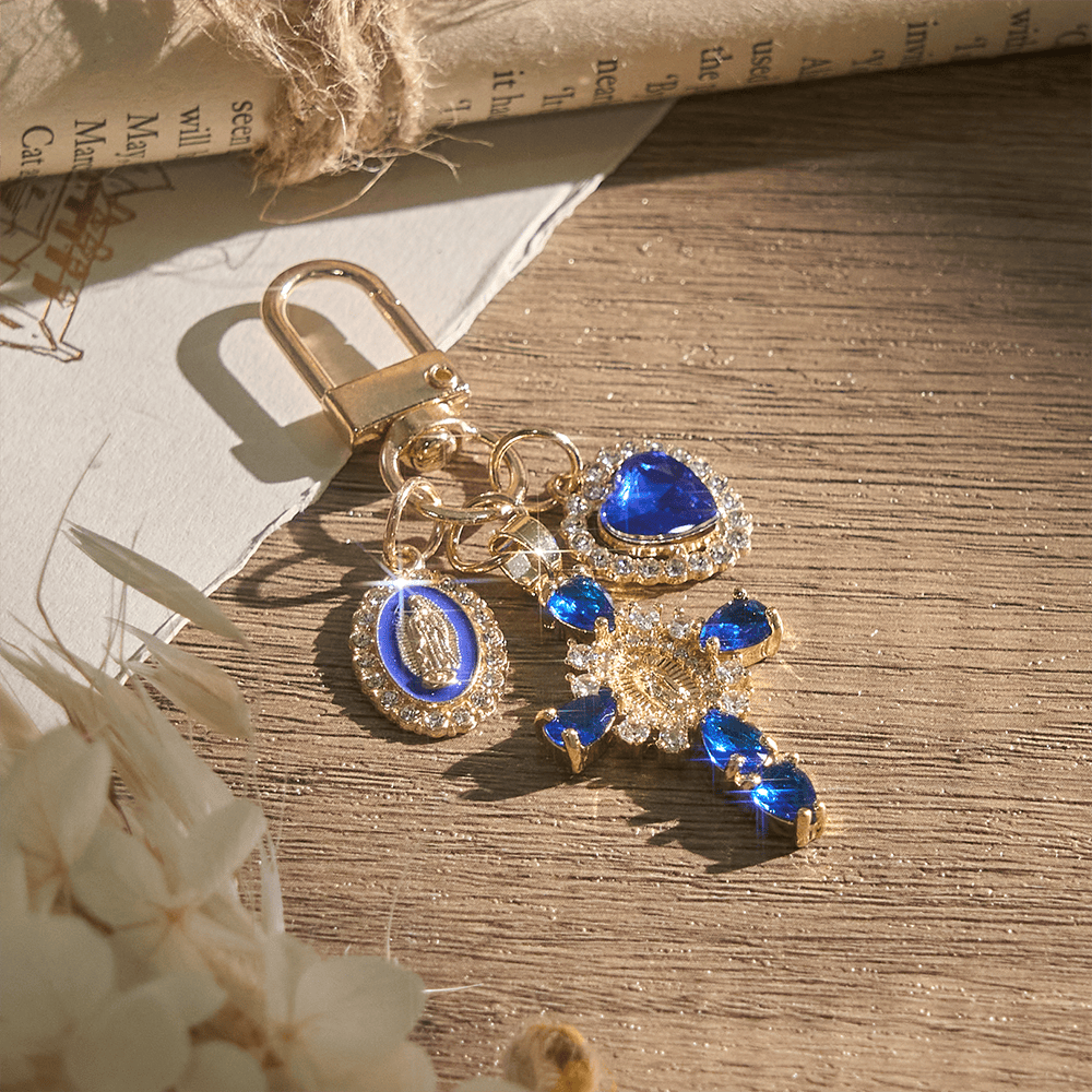 Christianartworkshop Our Lady Cross Heart Keychain: Merging Craft with Spiritual Devotion - Blue - image 14