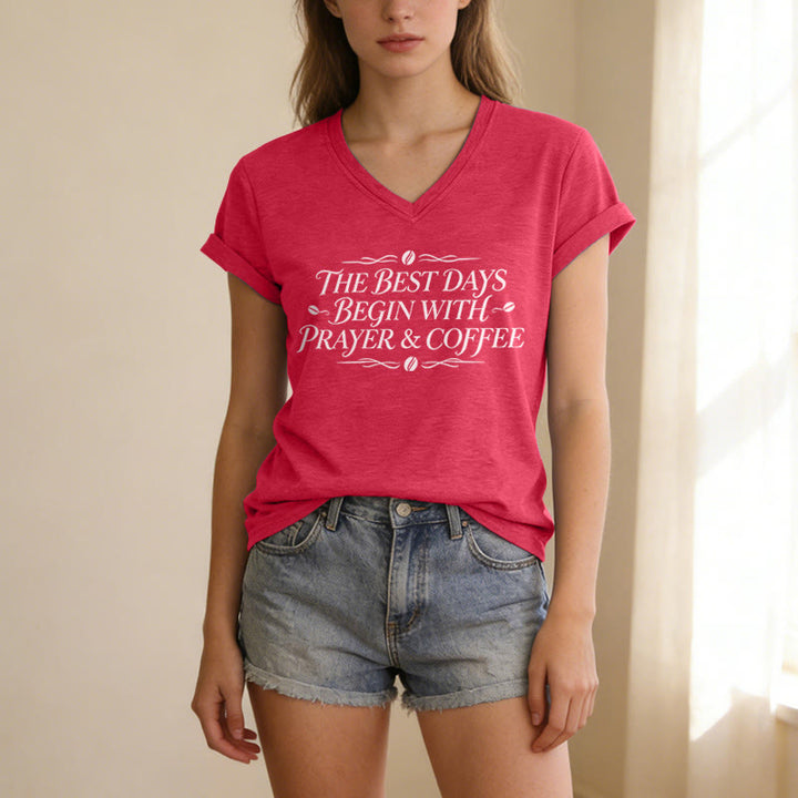Christianartworkshop The Best Days Begin With Prayer & Coffee Casual V-neck T-shirt - image 23