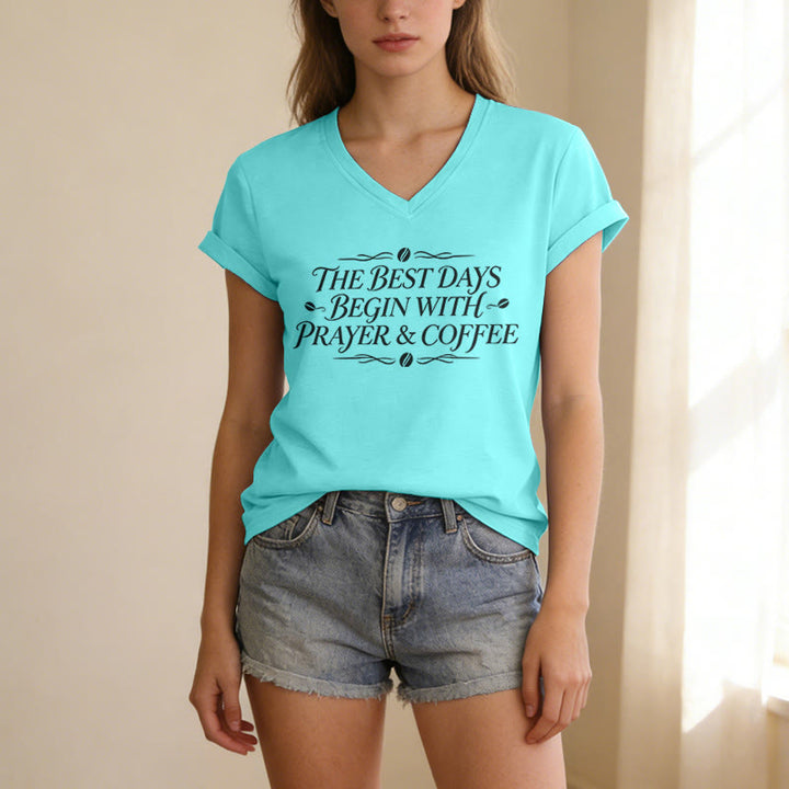 Christianartworkshop The Best Days Begin With Prayer & Coffee Casual V-neck T-shirt - image 13