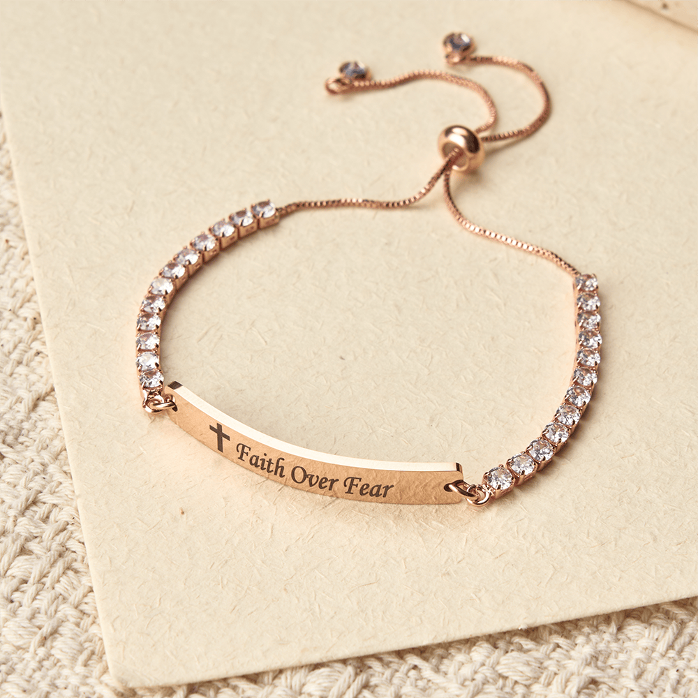 Christianartworkshop Four-Color Metal with Engraved Faith Over Fear Bracelet - Rosegold - Faith - image 5