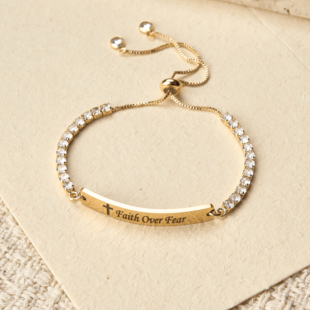 Christianartworkshop Four-Color Metal with Engraved Faith Over Fear Bracelet - Golden - Faith - image 3