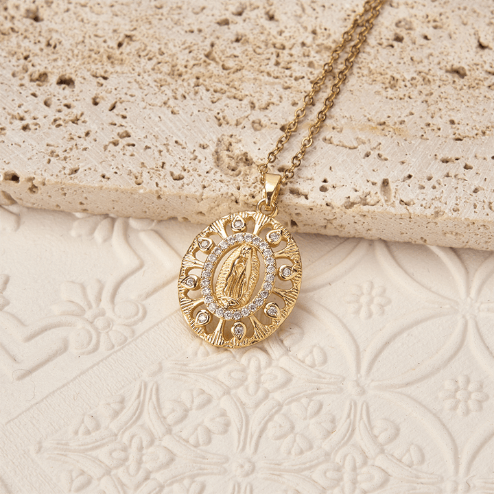 Christianartworkshop Golden Filigree Our Lady of Guadalupe Pendant Necklace: A Symbol of Marian Grace and Timeless Beauty - image 3
