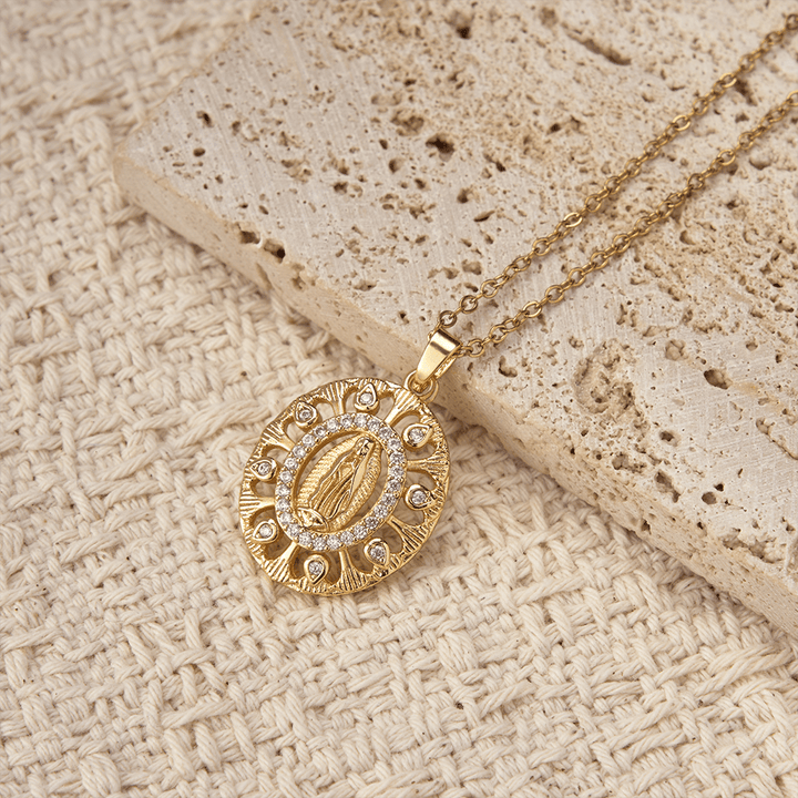 Christianartworkshop Golden Filigree Our Lady of Guadalupe Pendant Necklace: A Symbol of Marian Grace and Timeless Beauty - image 4
