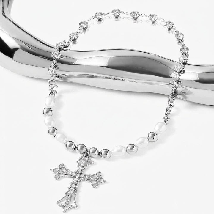 Christianartworkshop Baroque Pearl & Zircon Gothic Cross Necklace: A Symbol of Faith and Romantic Devotion - image 10