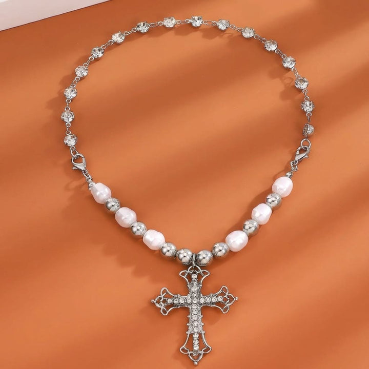Christianartworkshop Baroque Pearl & Zircon Gothic Cross Necklace: A Symbol of Faith and Romantic Devotion - image 9