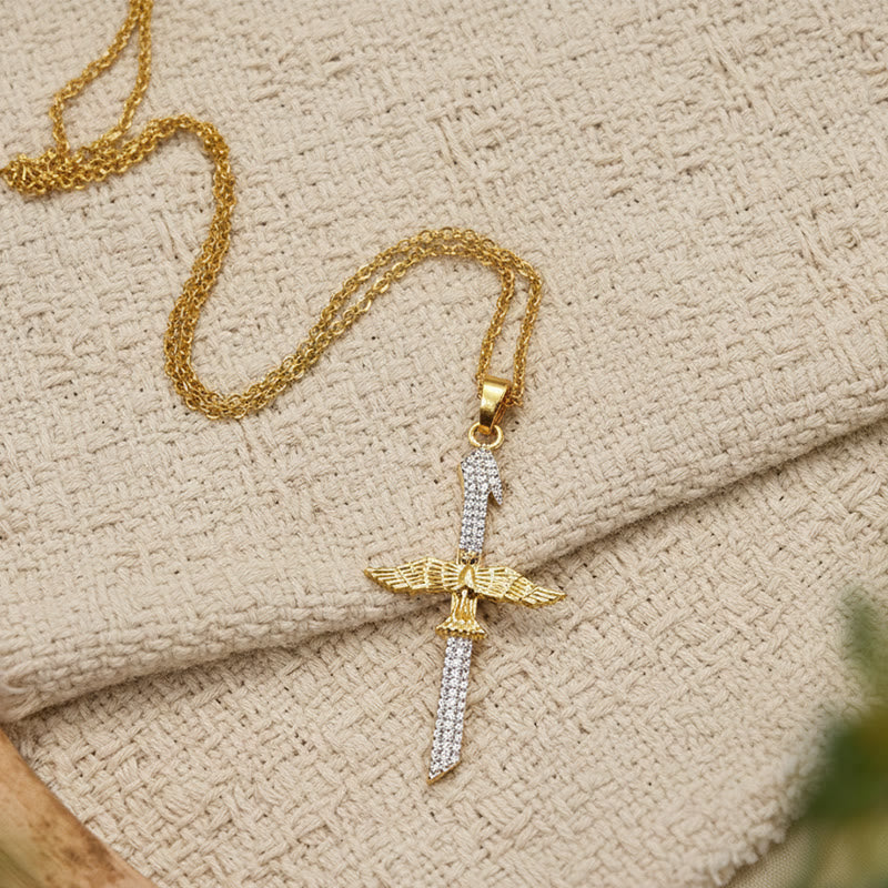 Christianartworkshop Sparkling Zircon Sword Cross Necklace with Dove Wings: A Reminder of Divine Protection - image 5