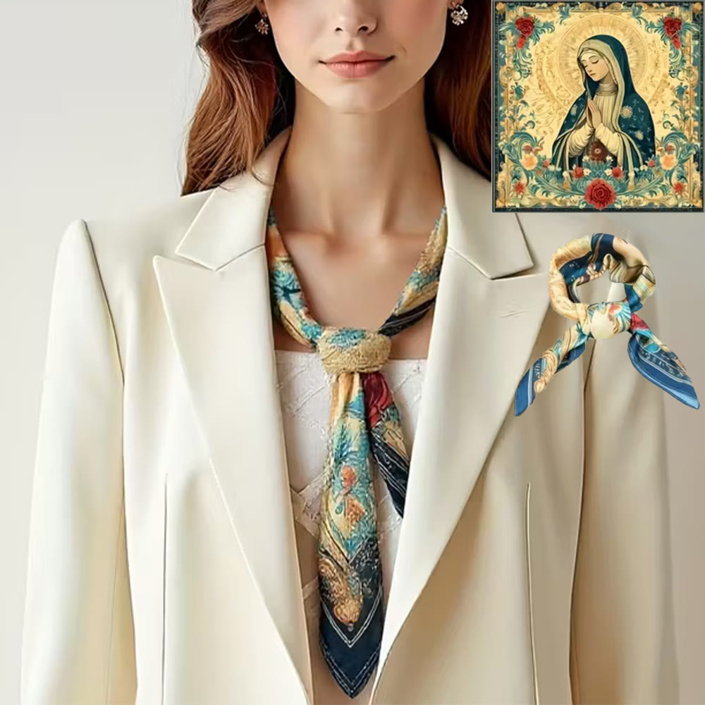 Christianartworkshop Serene Madonna Satin Scarf: A Blossom of Devotion - A - image 0
