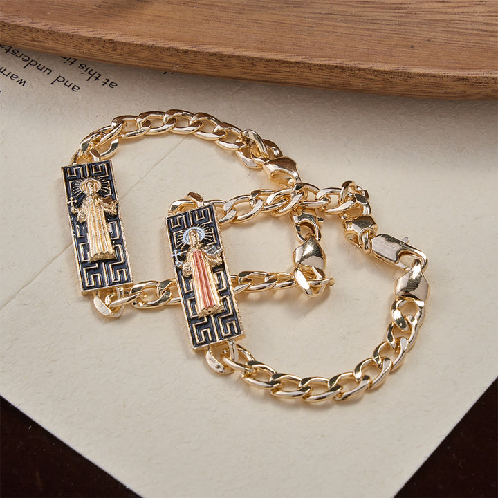 Christianartworkshop Cuban Link Chain Bracelet with Our Lady & St. Jude Devotional Medallions, A Symbol of Divine Protection - image 0