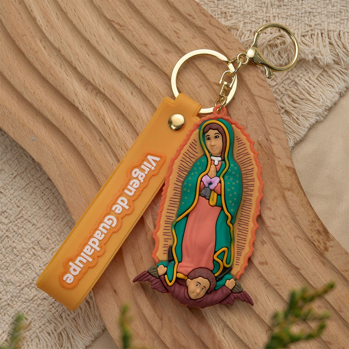 Christianartworkshop Our Lady of Guadalupe & St. Jude Devotional Keychain: Emblem of Faith & Spiritual Protection - Orange Our Lady - image 3