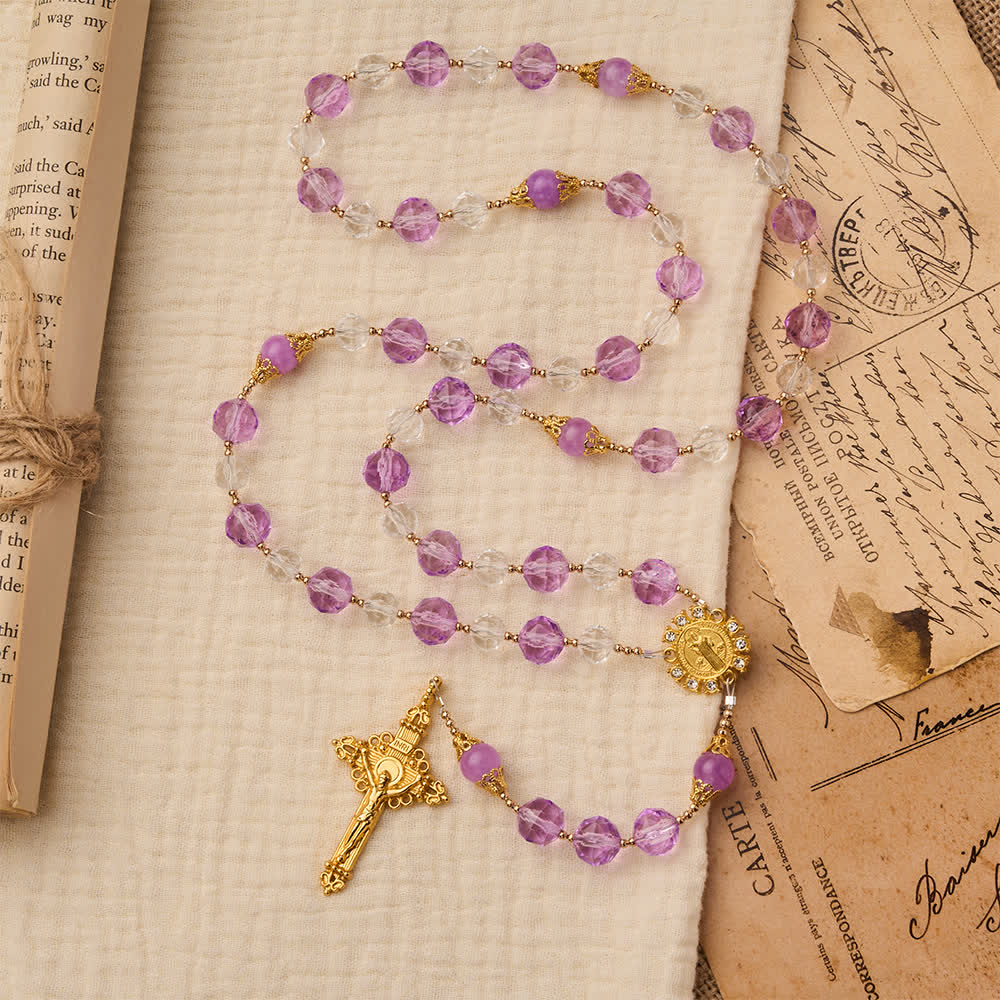 Christianartworkshop Two-Tone Faceted Beads Purple Rosary with St. Benedict & Crucifix - image 2