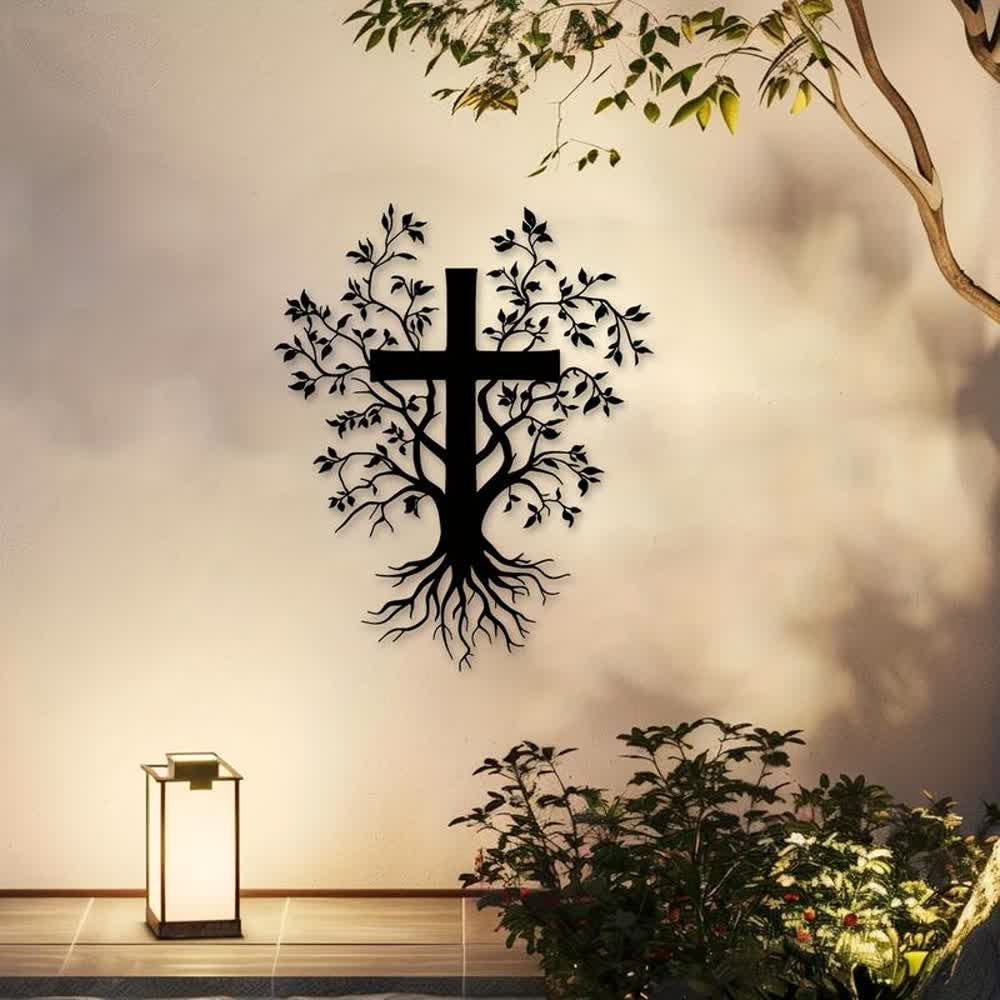 Christianartworkshop Daily Faith Reminder Metal Wall Decor: Cross Tree for Spiritual Living - Black - 12.70''*15.75''/32.27*40cm - image 0
