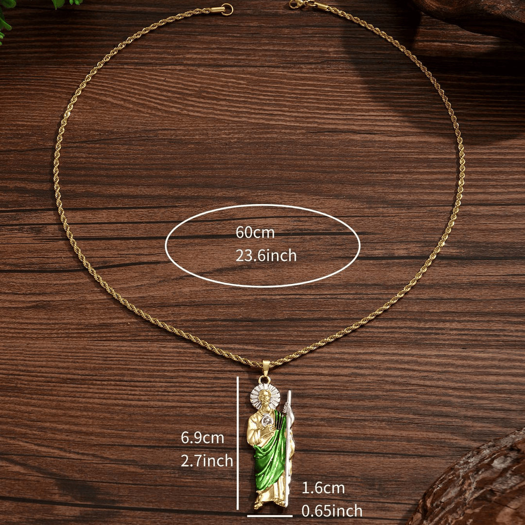 Christianartworkshop St. Jude Pendant Necklace in Four Sizes with Vibrant Green Robe: A Symbol of Hope and Divine Protection - X Large - image 3
