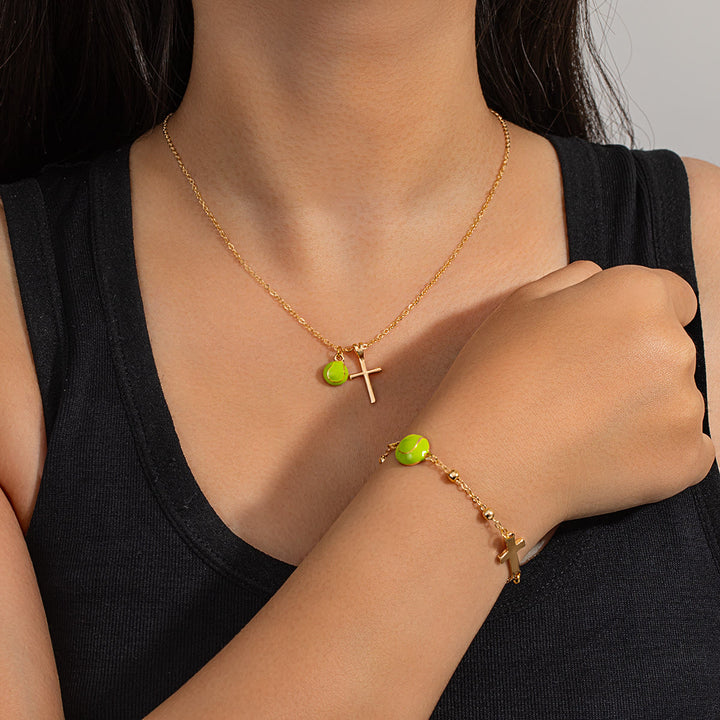 Christianartworkshop Sport Ball & Cross Jewelry Set (Necklace + Bracelet) with Card: A Symbol of Faith and Athletic Passion - Golden Tennis B - image 22