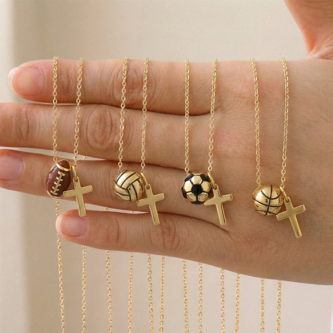 Christianartworkshop Sport Ball & Cross Jewelry Set (Necklace + Bracelet) with Card: A Symbol of Faith and Athletic Passion - image 2