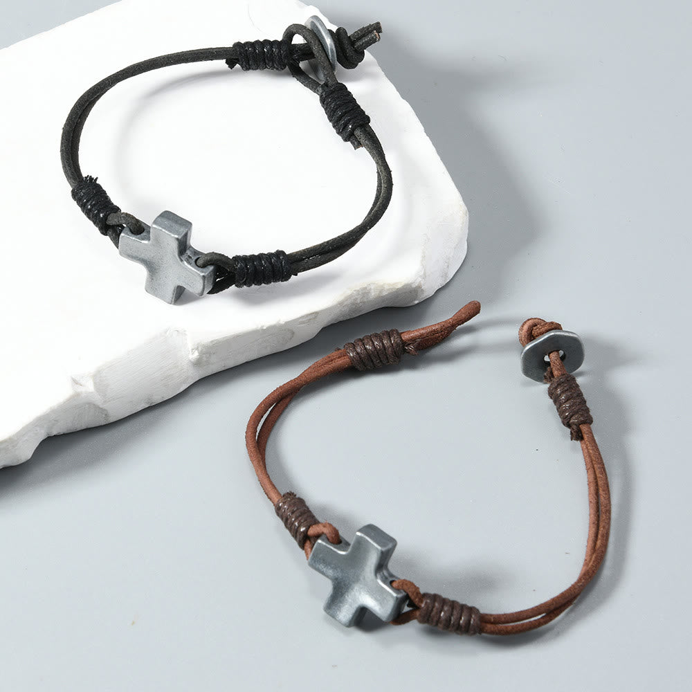 Christianartworkshop Antiqued Metal Cross on Braided Leather Cord: An Emblem of Steadfast Belief - image 2