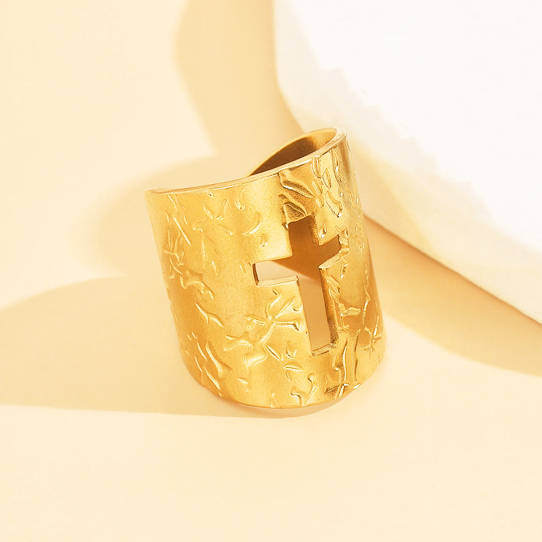 Christianartworkshop Adjustable Wide Cross Ring with Textured Finish: A Daily Symbol of Faith and Confidence - Golden(Suitable for US 7 - 9) - image 2
