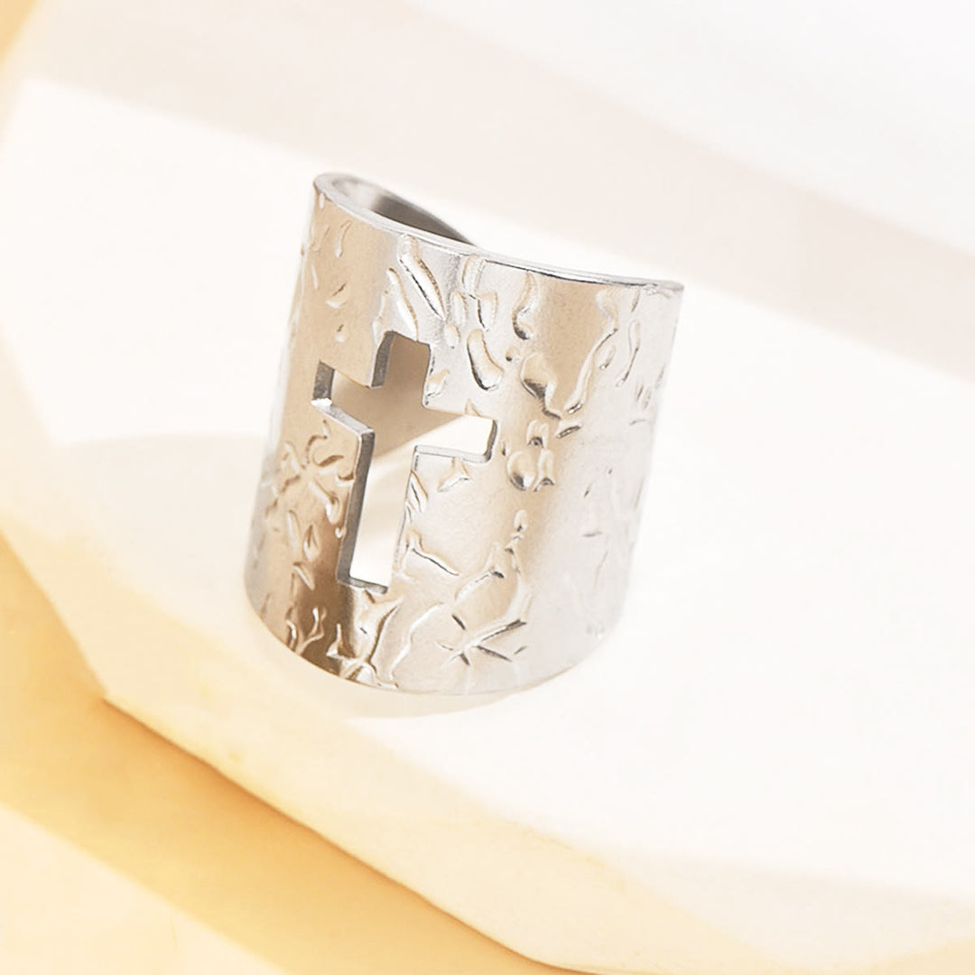 Christianartworkshop Adjustable Wide Cross Ring with Textured Finish: A Daily Symbol of Faith and Confidence - Silver(Suitable for US 7 - 9) - image 3