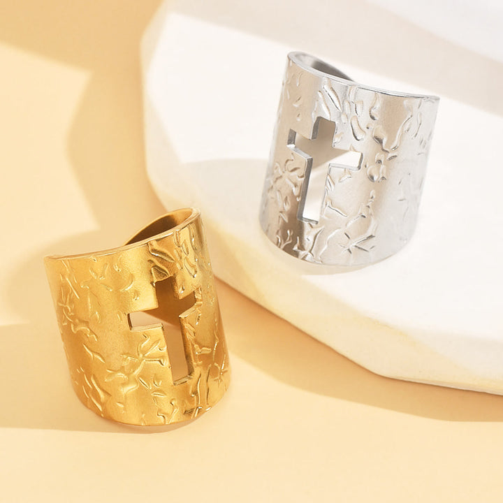 Christianartworkshop Adjustable Wide Cross Ring with Textured Finish: A Daily Symbol of Faith and Confidence - image 1
