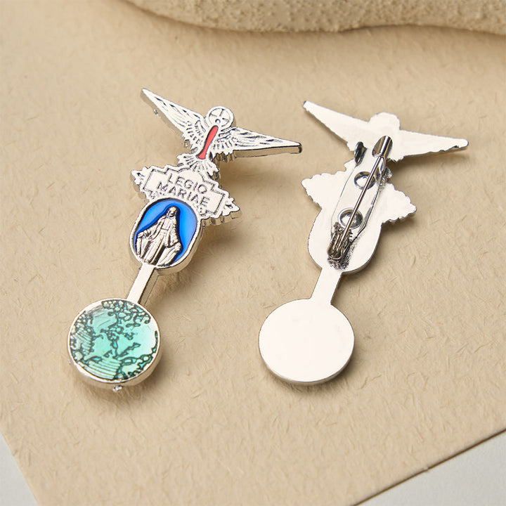 Christianartworkshop Legio Mariae Enamel Brooch with Holy Spirit Dove & Marian Medal: A Symbol of Marian Devotion - image 1