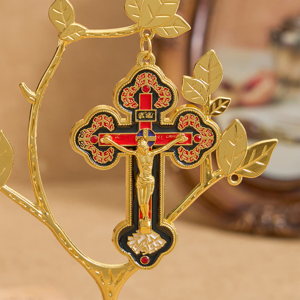 Christianartworkshop Life Tree Desktop Decor with Hanging Crucifix Charm: An Emblem of Devotion and Renewal - image 1