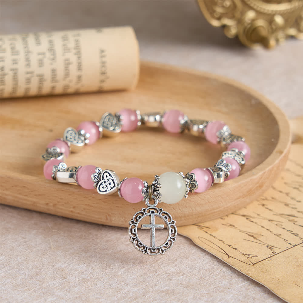 Christianartworkshop Celtic Knot Cat’s Eye Bracelet: Gentle Companion of Daily Grace - Pink (Wrist Circumference: 6.3"/16cm) - image 8